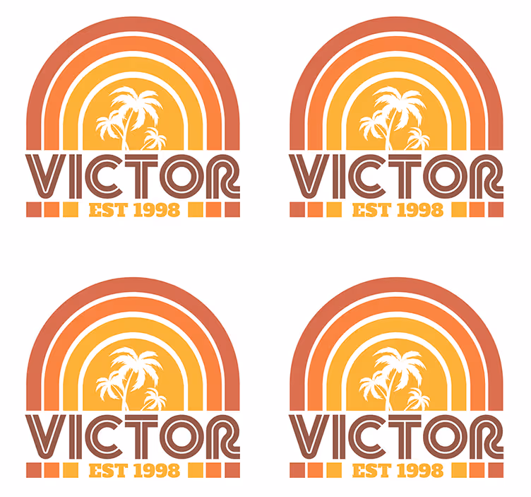Suporturi pahare cu nume emblema retro cu palmieri - TenStickers