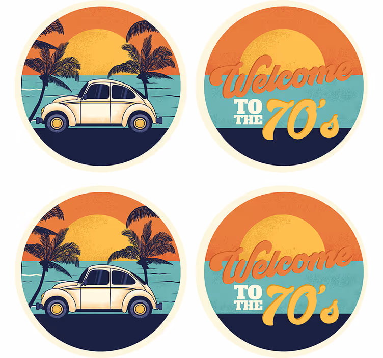 Suporturi pahare vintage peisaj retro de coastă - TenStickers