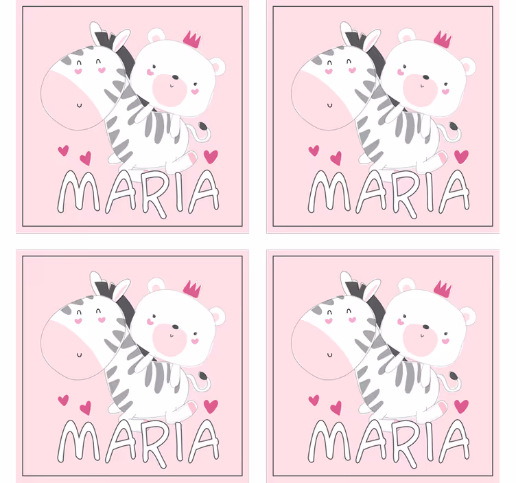 Suporturi pahare cu nume duo drăguț zebra și urs - TenStickers