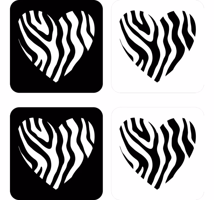 Suporturi pahare geeks forma inimii cu model zebra - TenStickers