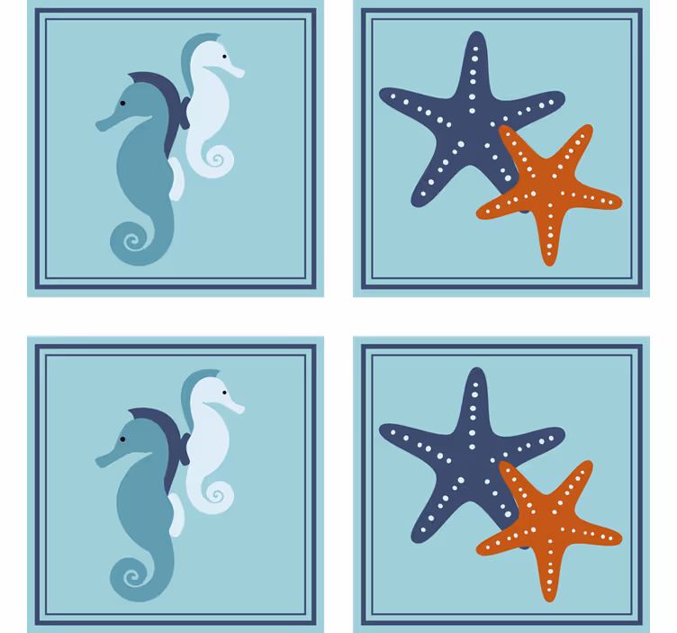 Suporturi pahare vintage cu modele de cal de mare și stea - TenStickers