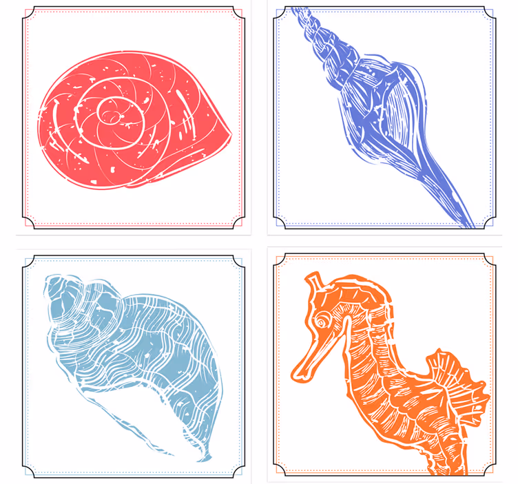 Suporturi pahare geeks ilustrații cu cai de mare și scoici - TenStickers