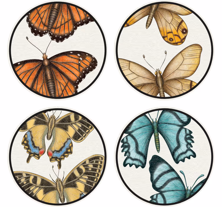 Suporturi pahare geeks set fluturi colorate - TenStickers