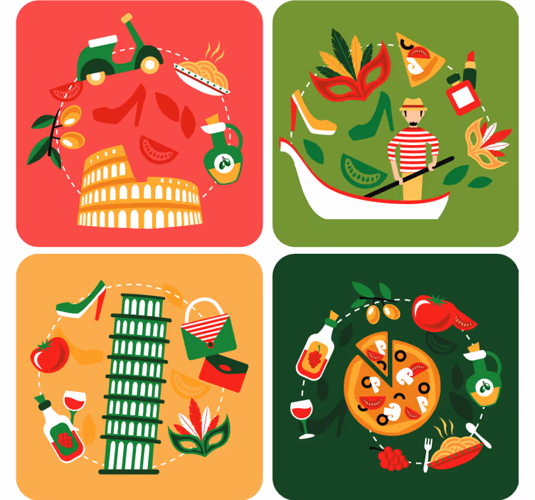 Suporturi pahare geeks călătorie culinară italiană - TenStickers