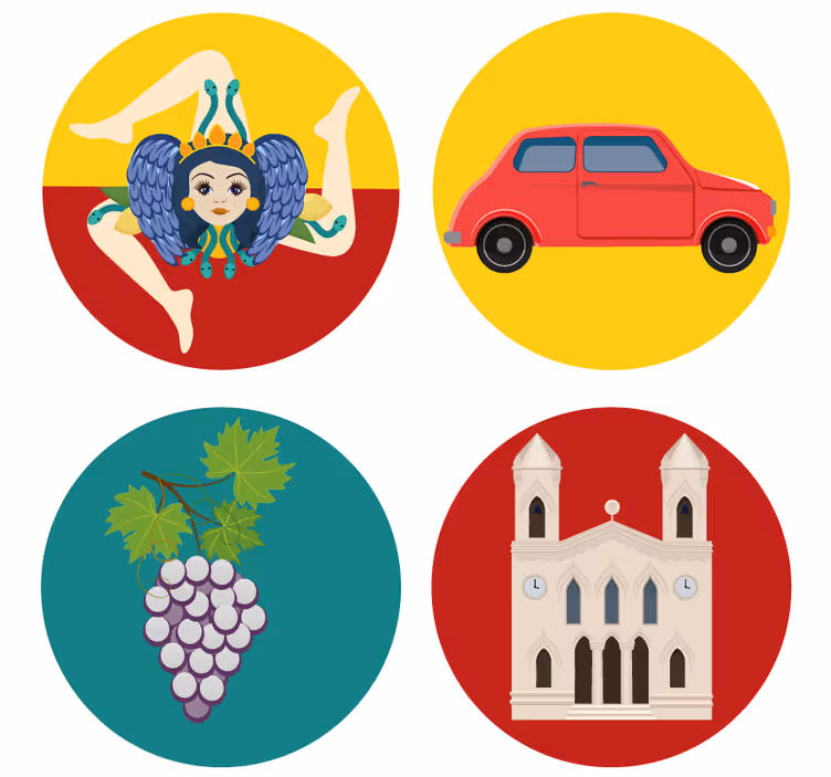 Suporturi pahare moderne struguri din mitologia siciliană - TenStickers