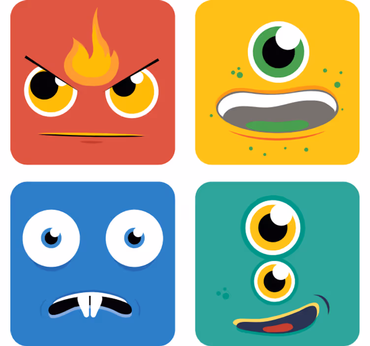Suporturi pahare geeks fețe colorate de monștri - TenStickers