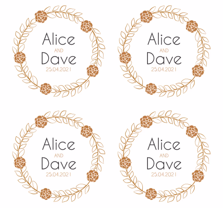 Suporturi pahare de nuntă design personalizat cu flori - TenStickers