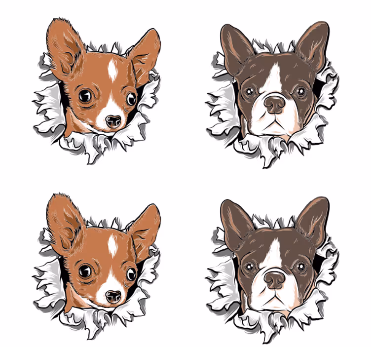 Suporturi pahare geeks fețe de chihuahua și bulldog - TenStickers