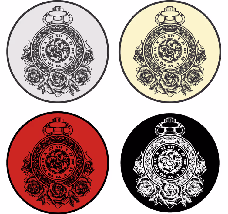 Suporturi pahare vintage cu trandafiri ceas de buzunar - TenStickers