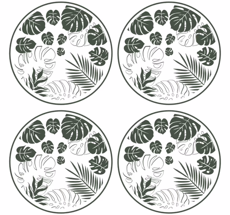Suporturi pahare cu motiv circular de verdeață luxuriantă - TenStickers