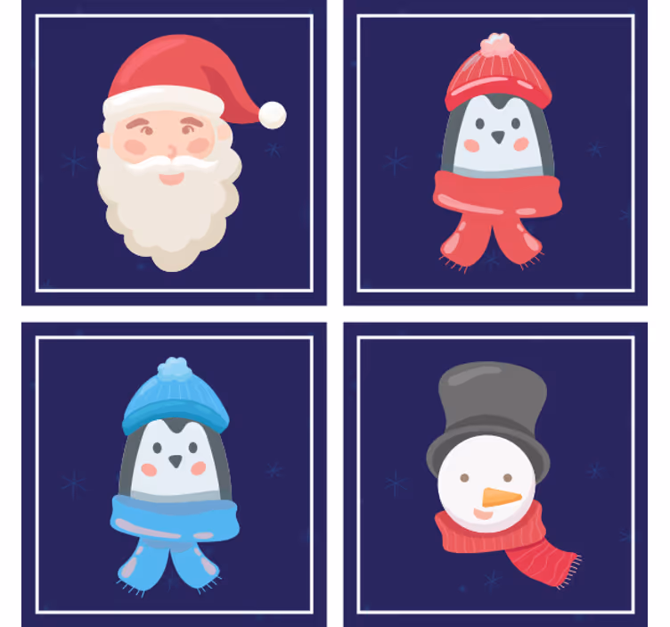 Suporturi pahare de crăciun cu fețe de moș crăciun și zăpadă - TenStickers