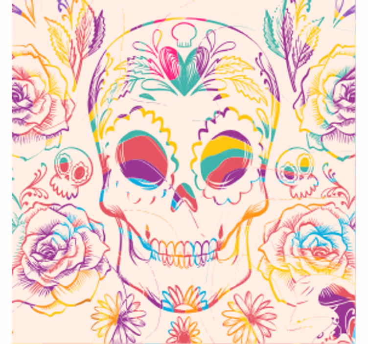 Suporturi pahare de halloween cu cranii colorate florale - TenStickers