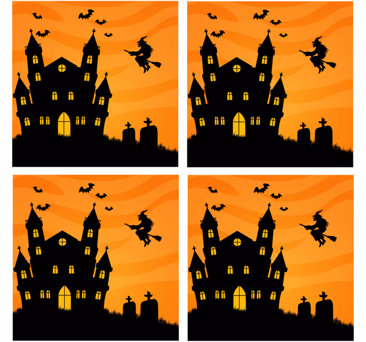 Suporturi pahare de halloween silueta casă bântuită - TenStickers