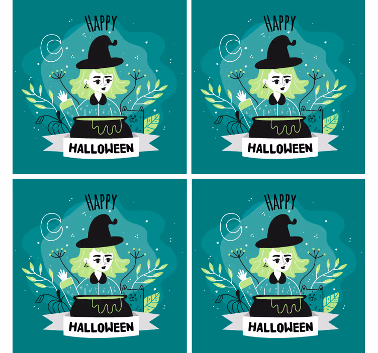 Suporturi pahare de halloween vrăjitoare cu ceaun - TenStickers