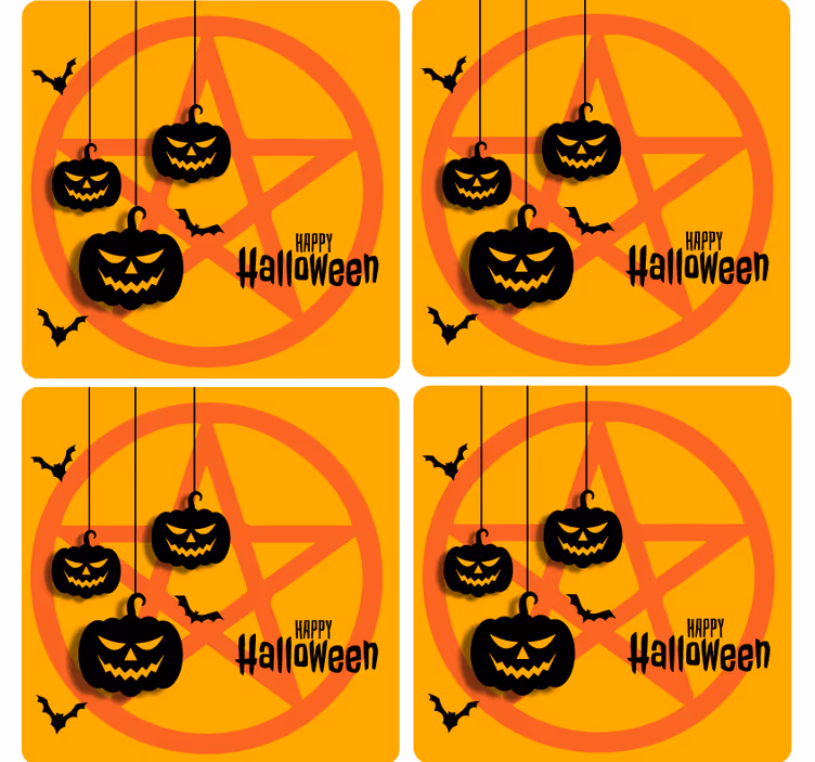 Suporturi pahare de Halloween motiv de dovleac înfricoșător - TenStickers