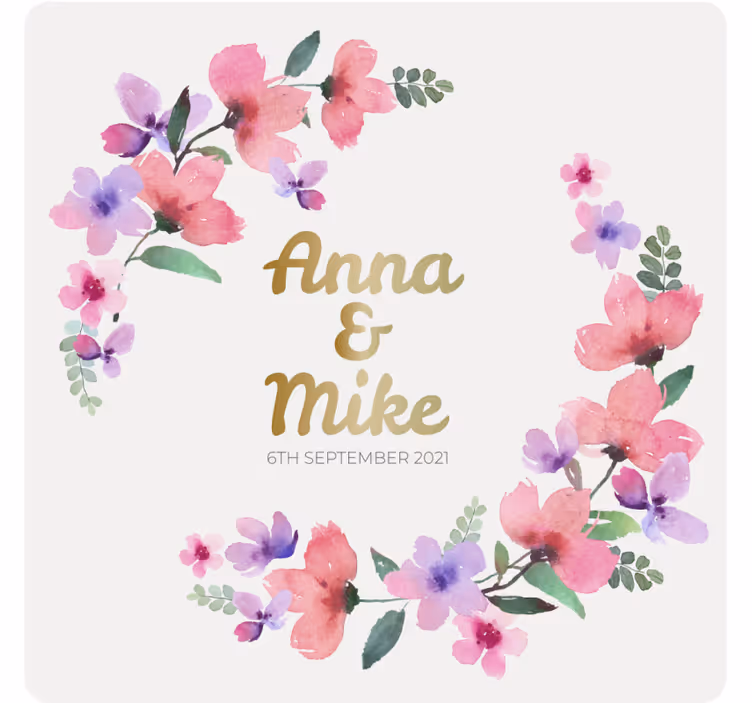 Suporturi pahare de nuntă monogramă florală cuplu - TenStickers