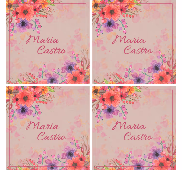 Suporturi pahare cu nume îmbunătățiri florale personalizate - TenStickers