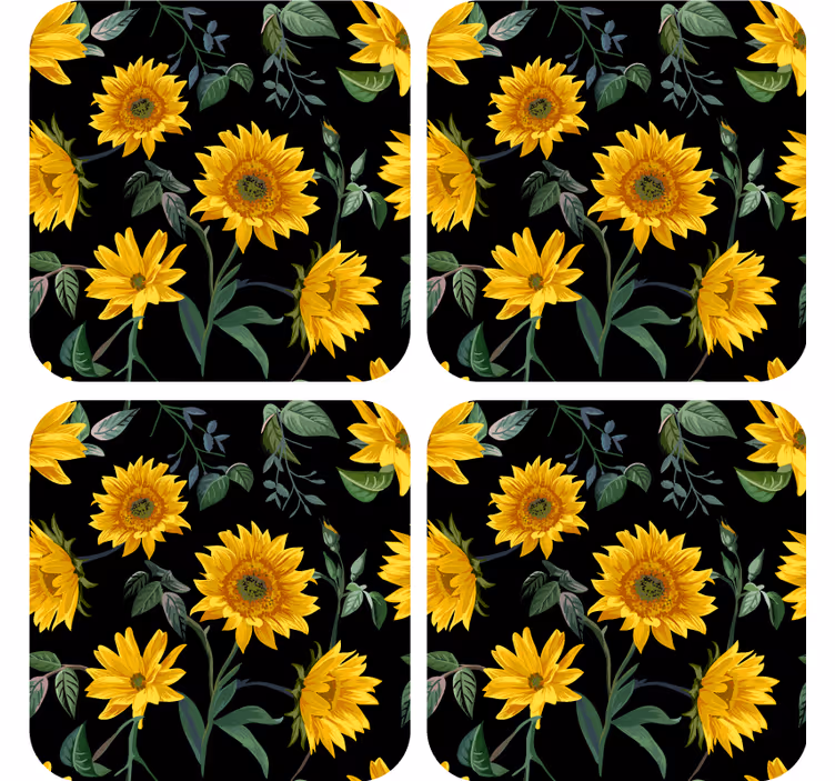 Floarea-soarelui cu fundal negru coaster modern - TenStickers