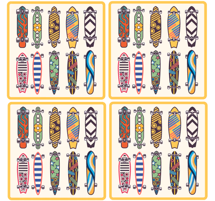 Suporturi pahare geeks cu modele colorate de skateboard - TenStickers