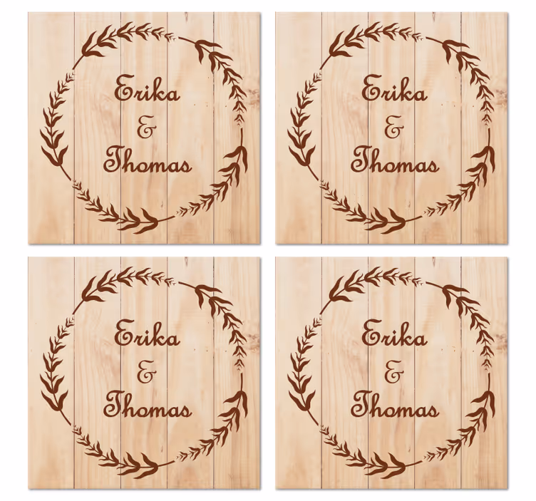 Coaster de nuntă din lemn de măslin - TenStickers