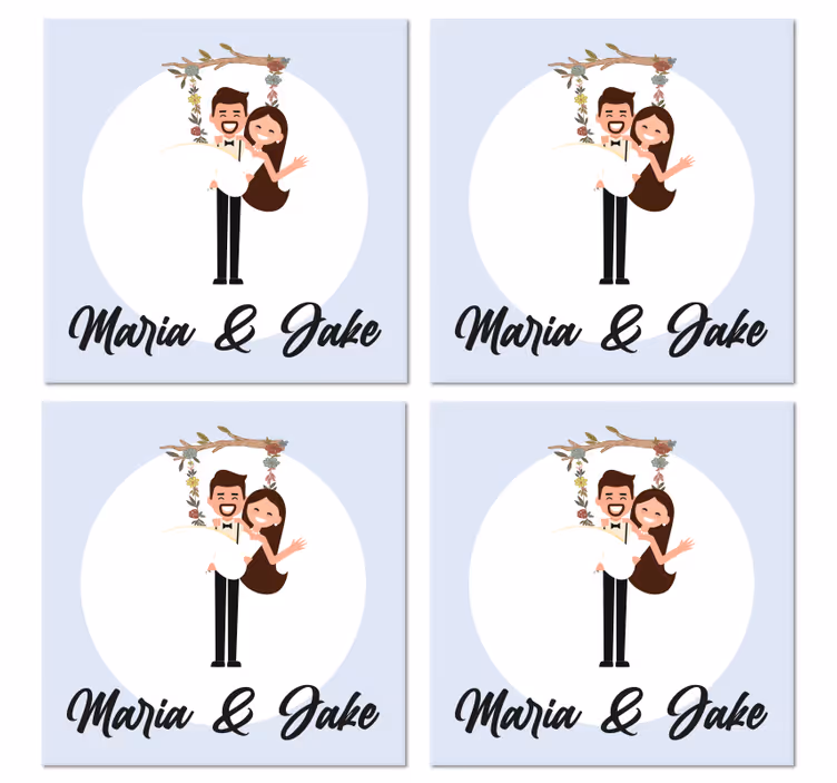 Logodnici cu nume pe un coaster de nunta ramura - TenStickers