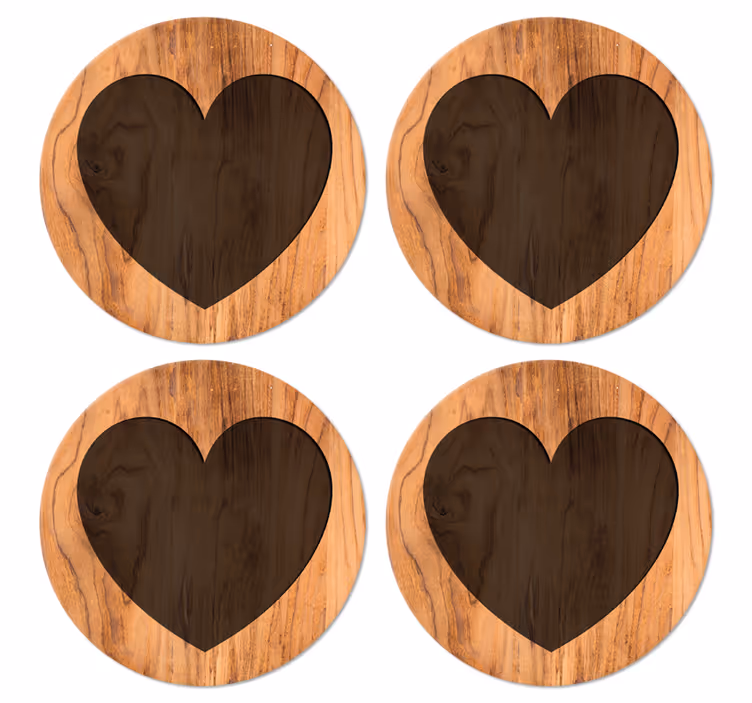 Inimă cu textură de lemn sub coaster - TenStickers