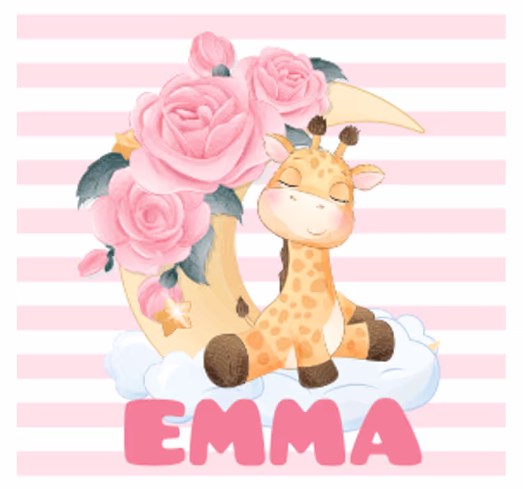 Suporturi pahare cu nume giraffă cu semilună florală - TenStickers