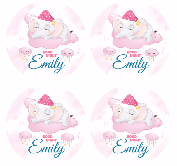 Suporturi pahare cu nume design elefant somnoros - TenStickers