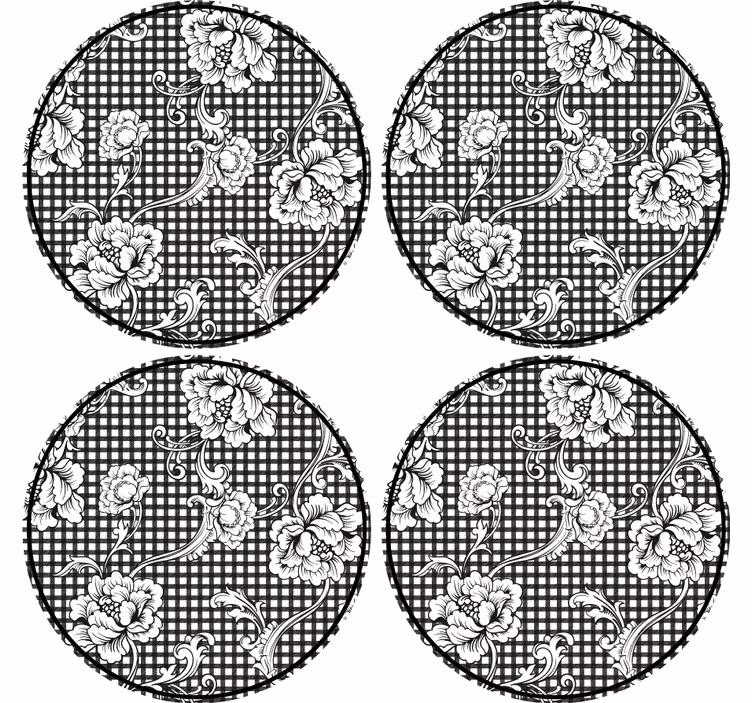 Suporturi pahare cu model floral în carouri - TenStickers
