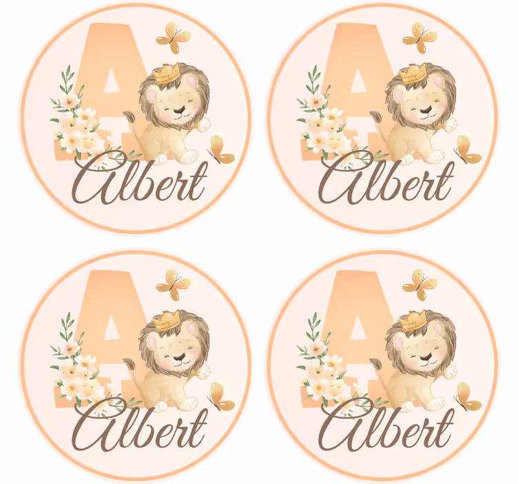 Suporturi pahare cu nume design cu leu jucăuș - TenStickers