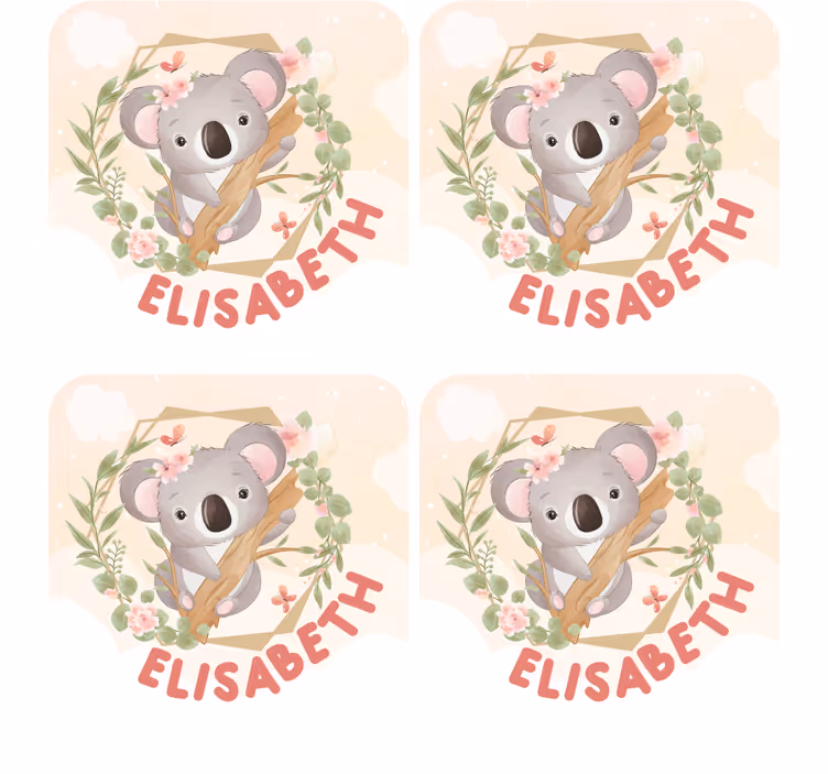 Suporturi pahare cu nume urs koala drăguț cu flori - TenStickers