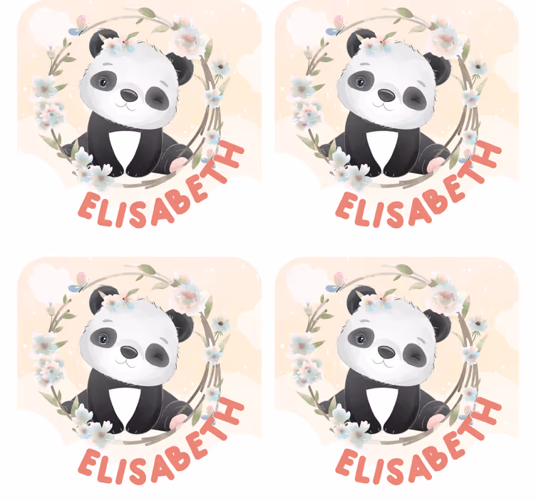 Suporturi pahare cu nume panda cu accente florale - TenStickers