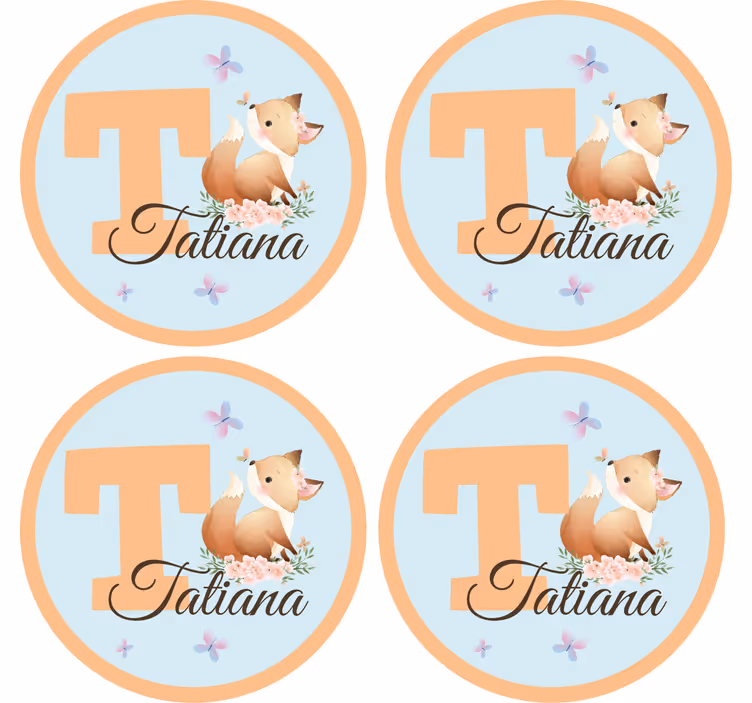 Suporturi pahare cu nume design cu vulpe jucăușă - TenStickers