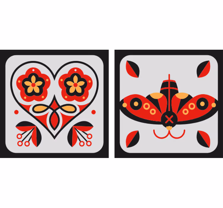 Suporturi pahare geeks cu motive de inimă și fluturi - TenStickers