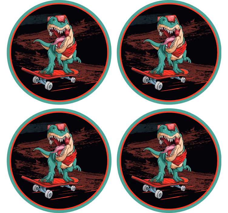 Suporturi pahare geeks cu grafică de dinozaur skateboard - TenStickers