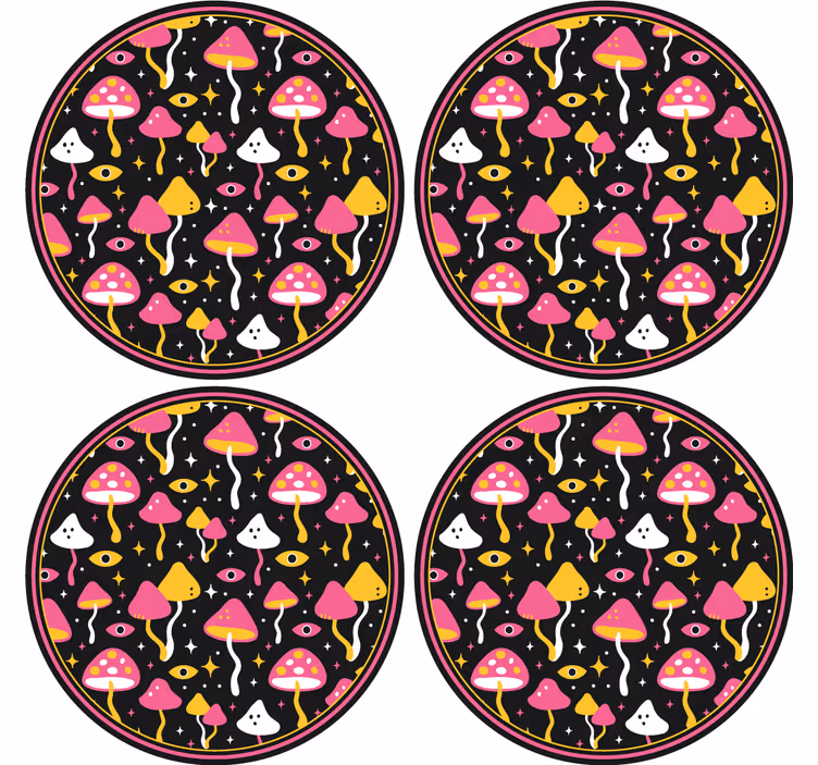 Suporturi pahare geeks cu model colorat de ciuperci - TenStickers