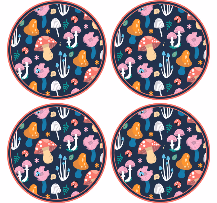 Suporturi pahare geeks cu model vibrant de ciuperci - TenStickers