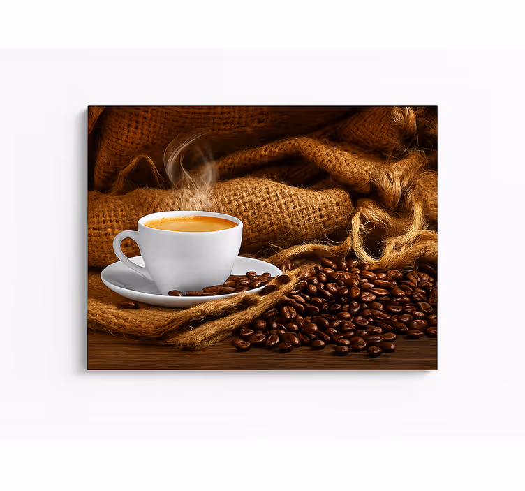Tablou bucătărie boabe de cafea și ceașcă - TenStickers