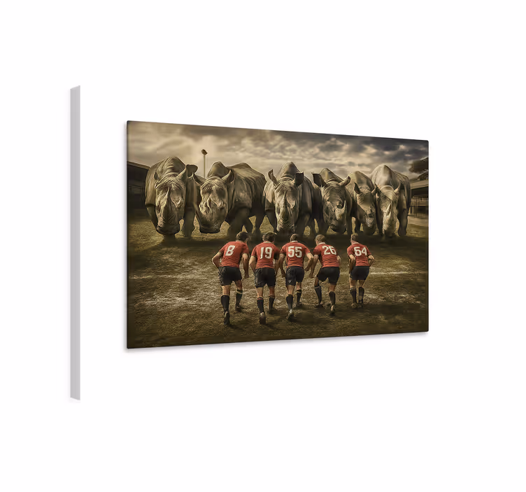 Tablou sport jucători de rugby și rinoceri - TenStickers