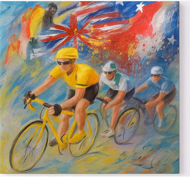 Tablou sport pictură cu cicliști - TenStickers