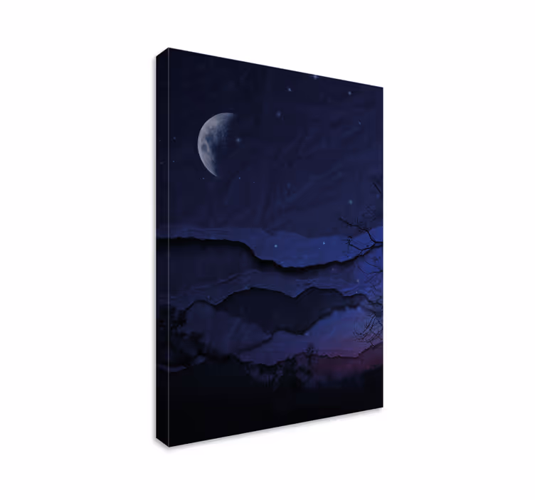 Tablou albastru peisaj original de noapte cu lună - TenStickers
