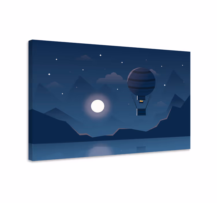 Tablou albastru aventură cu baloane noaptea - TenStickers