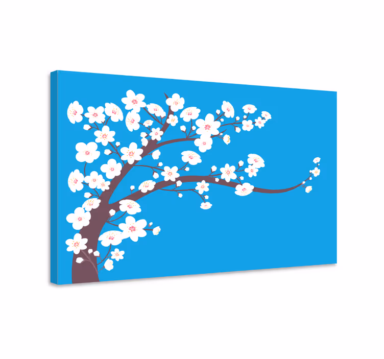 Tablou albastru flori albe pe fundal albastru - TenStickers