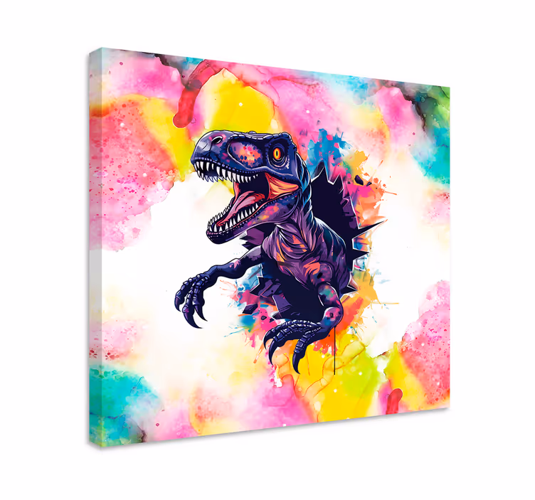 Tablou dinozauri velociraptor în culori saturate - TenStickers