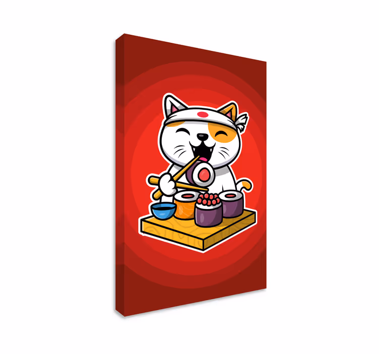 Tablou pisici pisică drăguță mâncând sushi - TenStickers