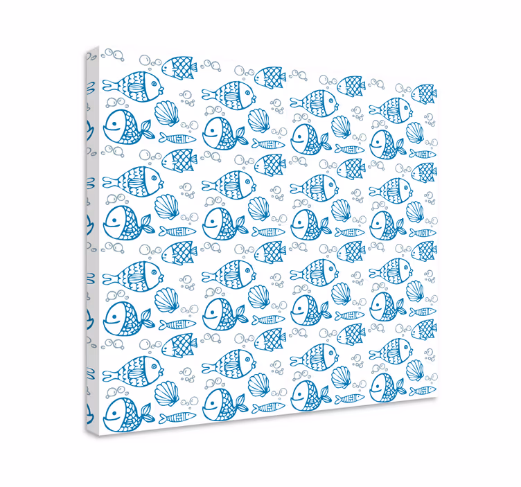 Tablou pești pe fond alb cu pești albaștri desenati - TenStickers