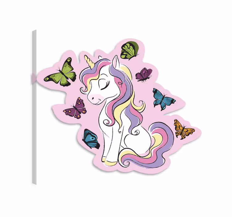 Tablou unicorni unicorn magic cu fluturi multicolori - TenStickers