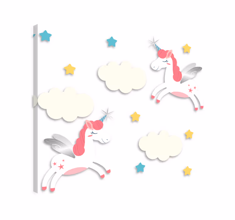 Tablou unicorni nori stele roz autocolant - TenStickers