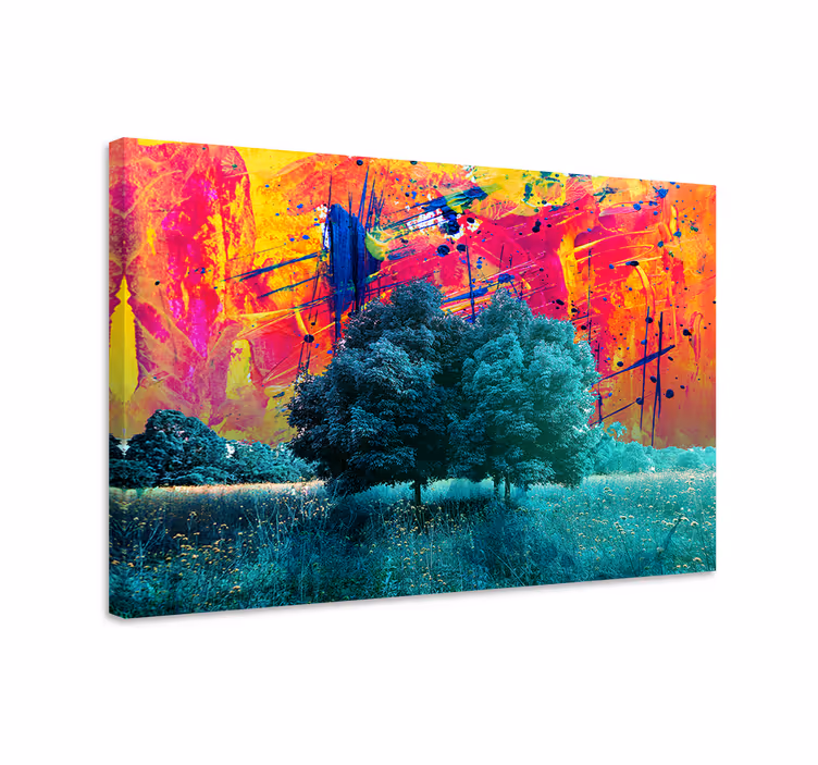 Peisaj colorat de câmp cu arborele de pânză - TenStickers