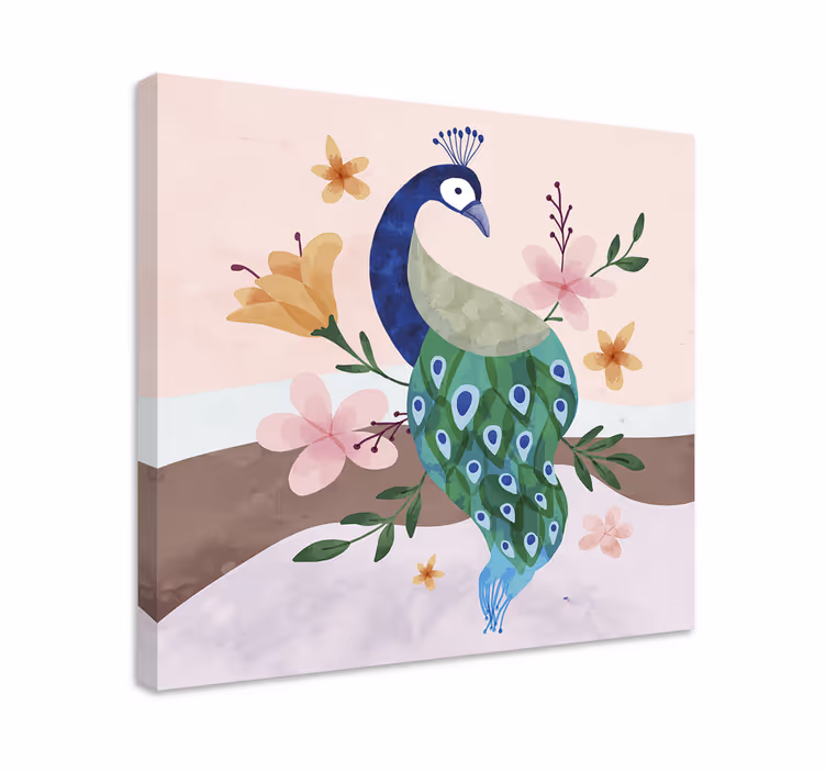 Păun cu flori pânză artă de perete - TenStickers